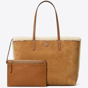 Tory Burch Blake Shearling Large Tote With Leather Pouch